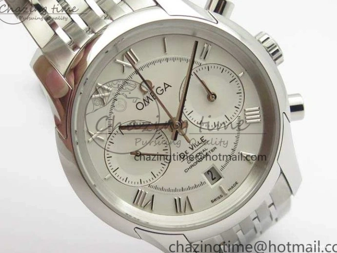 0409 HighQuality De Ville Chronograph SS OMF 1:1 Best Edition White Dial On SS Bracelet A 8151